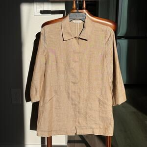 MOJO 100% Linen Jacket Blazer Beige Hidden Button Front Minimalist Korea M